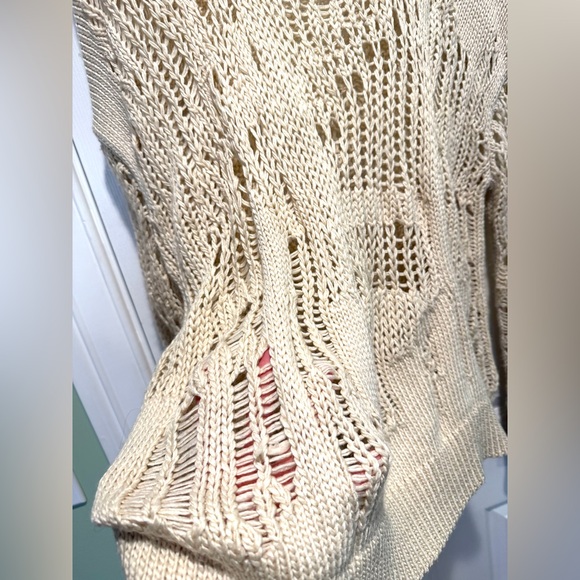 Zara Womens Open Knit Crochet Sweater Size Small Ivory Cream Oversized Boho Cozy - Picture 2 of 5